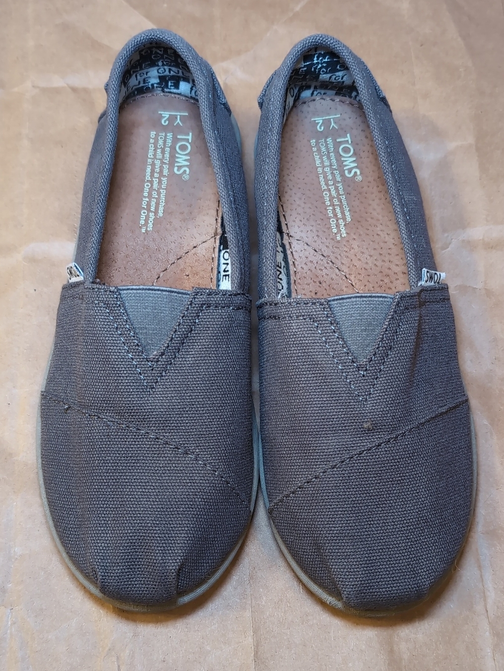 Toms Kids Canvas Slip-On Moccasins in Charcoal Brown